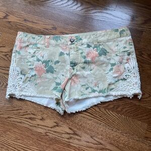 Mossimo Supply Co Tan and Pink Jean Shorts Distressed Floral